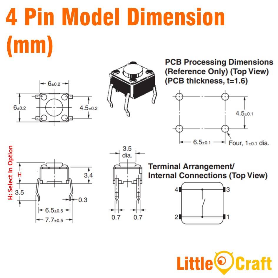 Momentary Tactile Switch Reset Button Tact Switch 6x6